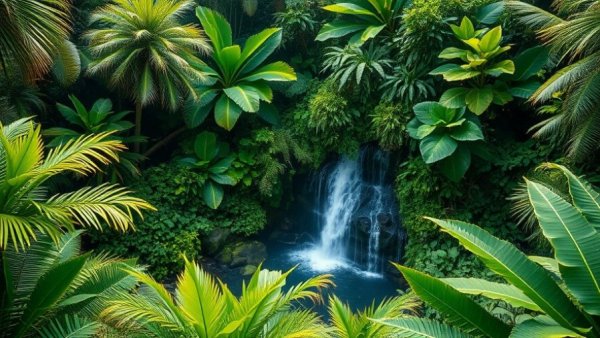 Tropical waterfall background for Aunt Jay's Treasures