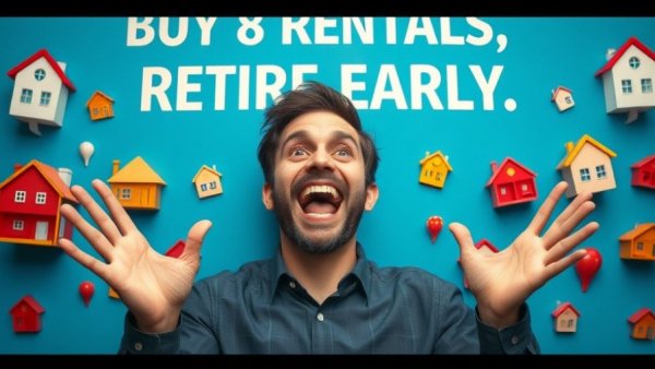 Financial freedom through rental properties concept with enthusiastic man.