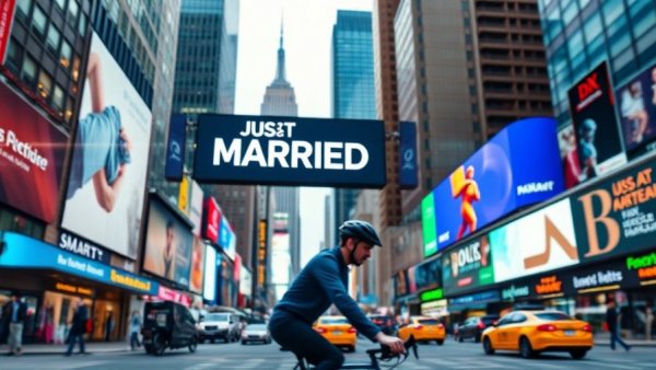 Taylor Swift Travis Kelce wedding billboard in bustling city scene.
