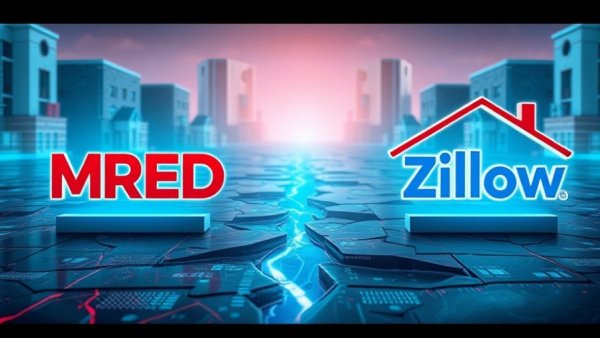 Zillow litigation impact visual with MRED and Zillow logos.