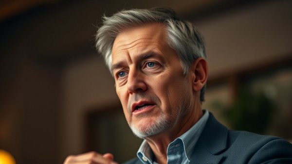 Middle-aged man delivering a speech indoors