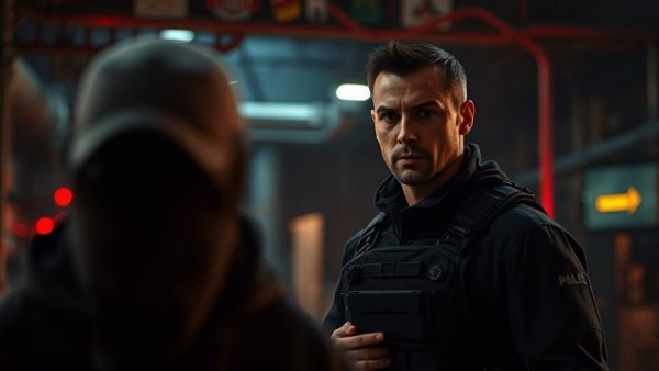 Intense tactical figure in moody industrial setting, Resident Evil Takeover Universal Horror Unleashed.