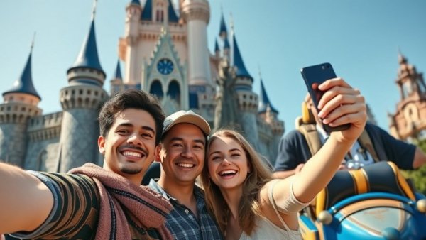 Couple enjoying best rides at Disneyland Paris with castle backdrop.