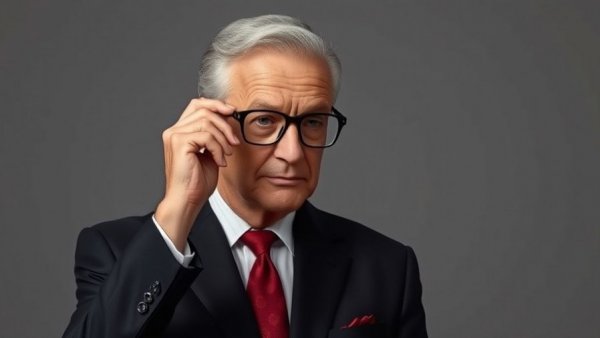 Distinguished older man adjusting glasses in a suit.