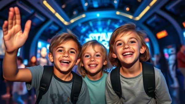 Excited children at Star Wars Experience 2027 exhibition.