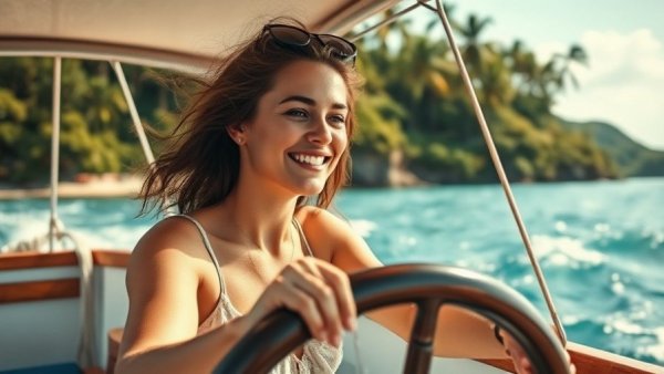 Young woman sailing in a tropical setting for live-action Moana review.