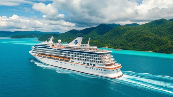 Marella Explorer cruise ship in Paradise Islands, bright sky