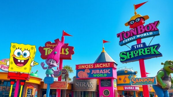 Universal Kids Resort family adventure theme park signs and attractions