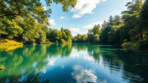 Tranquil lakeside view reflecting nature, Lake County.