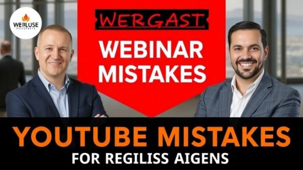 Webinar banner on YouTube mistakes real estate agents make, featuring two speakers.