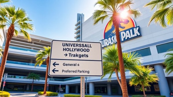 Universal CityWalk Hollywood parking sign and Jurassic Park logo