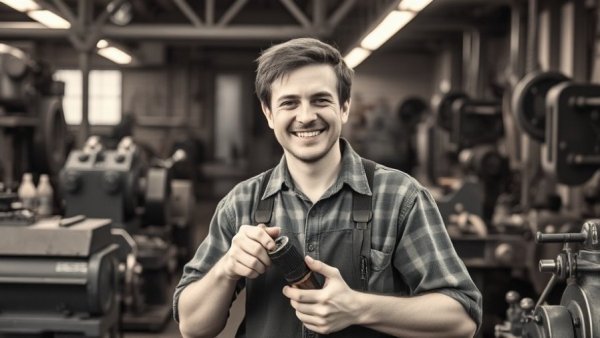 Young man in workshop showcasing Don Iwerks Disney legacy, vintage