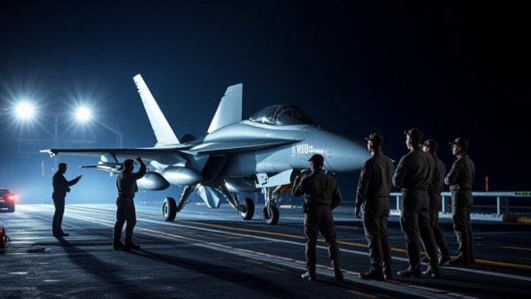 Navy aircraft carrier at night in Strait of Hormuz conflict