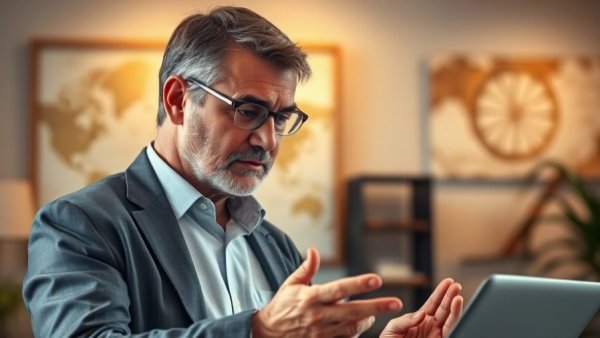 Middle-aged man in office talks about reinvestment strategies.