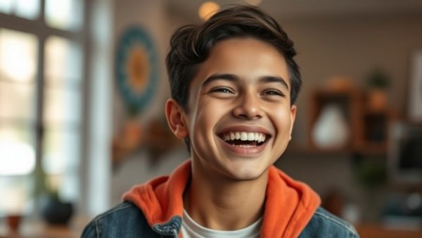 Smiling person indoors related to AI in mortgage lending