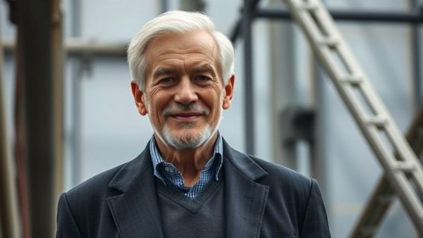 Distinguished man smiling against metallic background