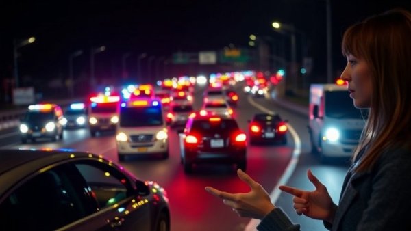 Florida's Turnpike accident scene with traffic and reporter gesturing.