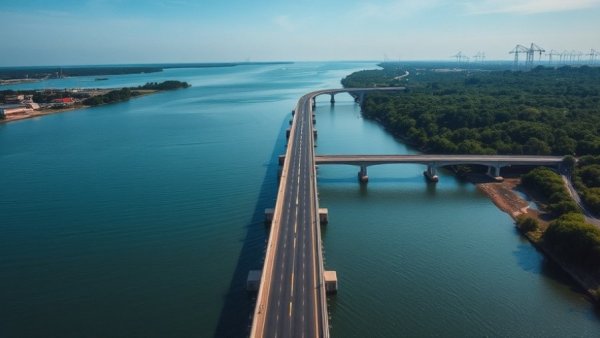 Aerial view of Franklin Lock in Southwest Florida with waterways.
