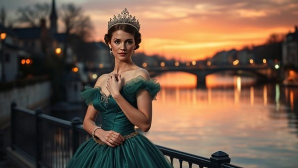 Live-action Tiana movie preview with a princess in a green gown.