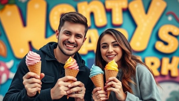 Celebrating with ice cream at Universal Epic Universe, vibrant cones.
