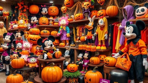 Collection of Disney Halloween merchandise 2026 on display.