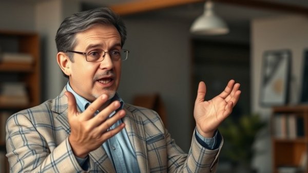 Confident service business owner explaining success strategies