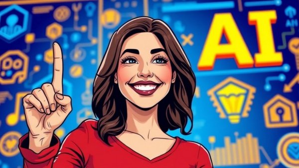 AI tools for small business illustration with woman pointing