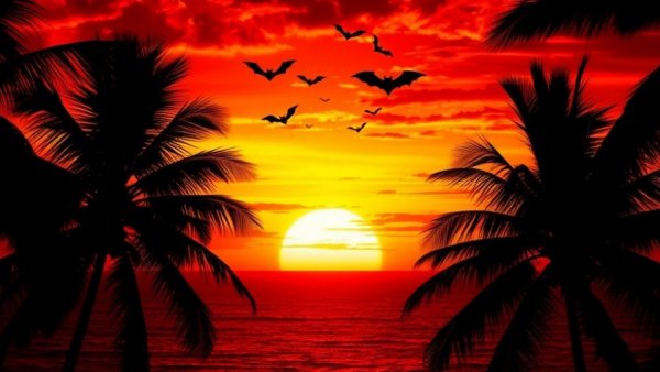 Margaritaville at Sea Halloween cruise promotion with sunset and bats