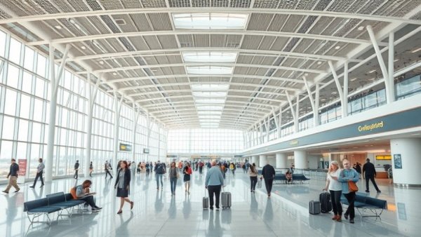 Modern airport terminal with travelers at Fort Lauderdale.