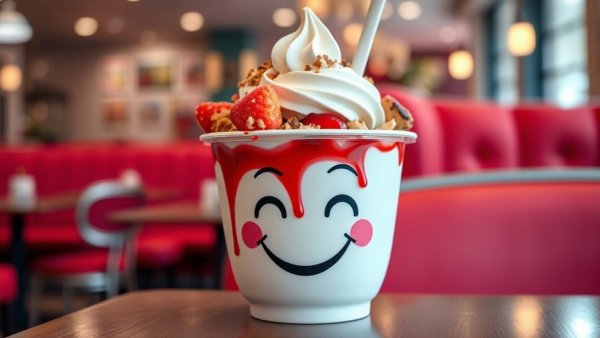 Cheerful dessert cup in kid-friendly dining setting at Universal Kids Resort