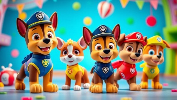 Burger King Paw Patrol toys promotional image with colorful backdrop