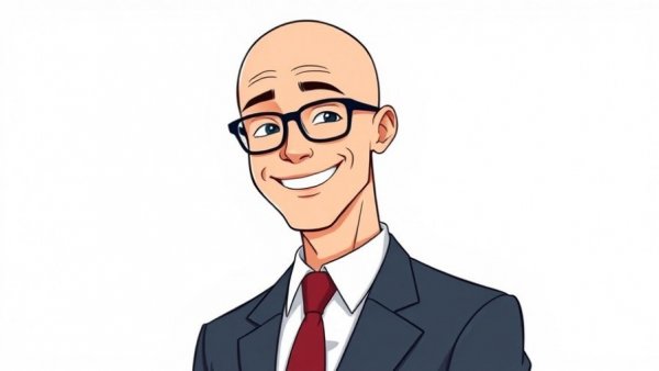 Cartoon man in suit smiling, land planning concept.