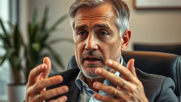 Middle-aged man discussing business risks in an office setting.