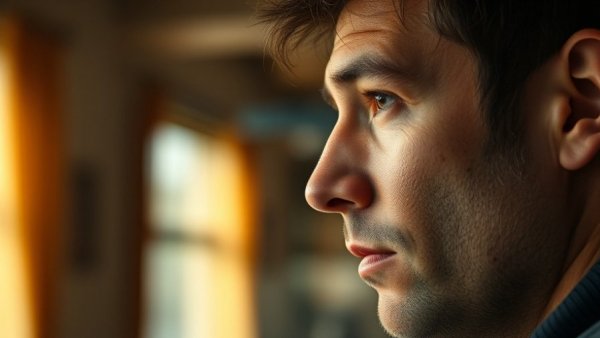 Thoughtful man pondering personal identity's economic value.