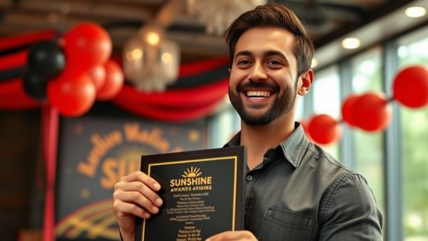 Winner holding plaque at Sunshine Awards St. Maarten event