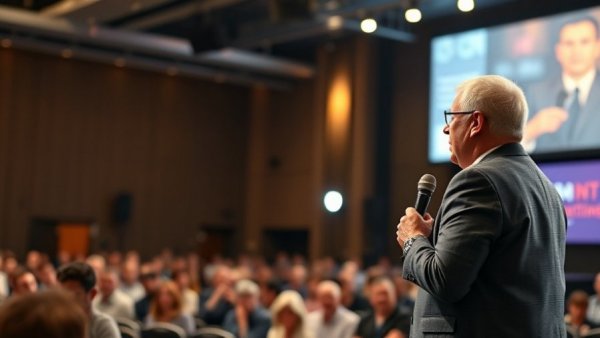 Keynote speaker inspiring audience to stop playing small on stage.