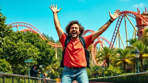 Universal Orlando inclusivity for plus-size visitors, joyful person jumping.