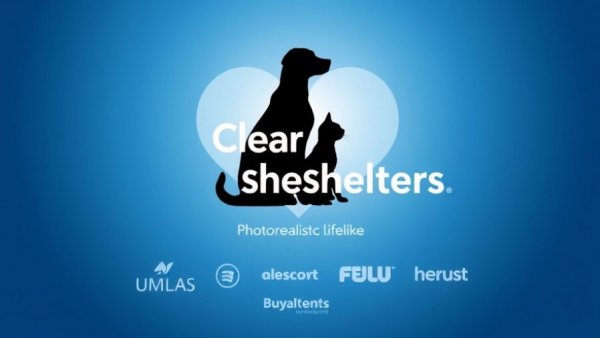 Clear the Shelters promotional graphic with heart and text.