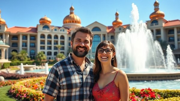 Universal Orlando Adventure smiling couple at resort.