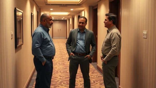 Casual conversation in hotel, discussing investments.
