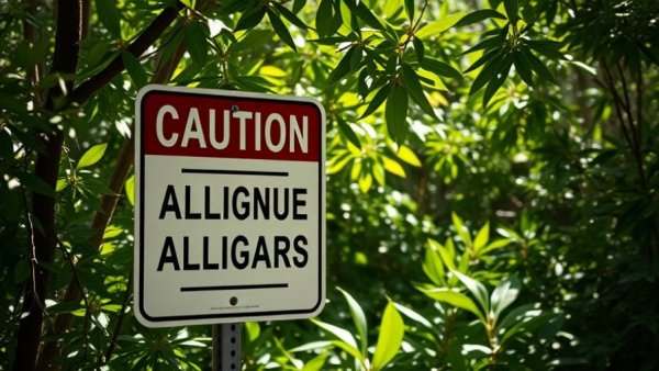 Caution sign on alligator danger in Florida park