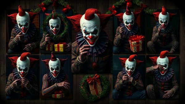 Art the Clown posters for Terror Tram 2026 with twisted Christmas theme.