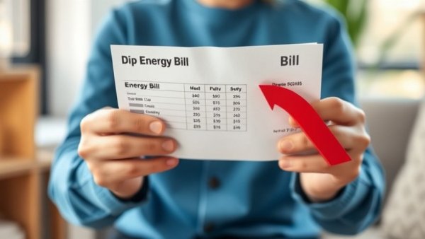 Energy bill showing reduced costs with a downward arrow graphic.