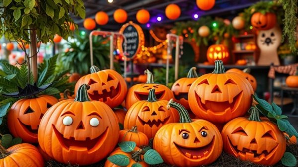 Colorful pumpkins at Halloween events in Orlando theme park