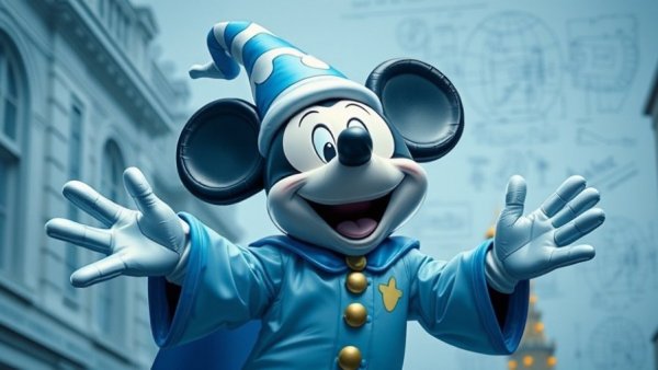 Sorcerer Mickey balloon design for Macy's Parade in blueprint style.