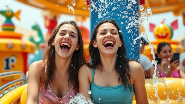 Excited visitors enjoying water rides at Universal Orlando Resort.