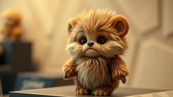 Fluffy Ewok toy at Droid Depot display