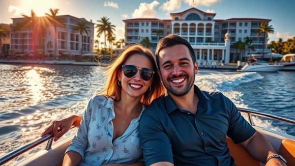 Couple on Naples Florida travel adventure by boat.