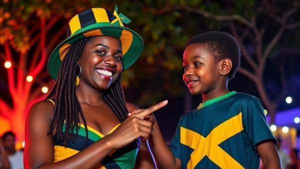 Jamaica Day celebration music event with smiling attendees outdoors.