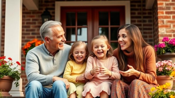 Family enjoying time on front porch, Redfin childcare information home listings
